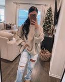 Side Slit Oversized Sweater - Beige