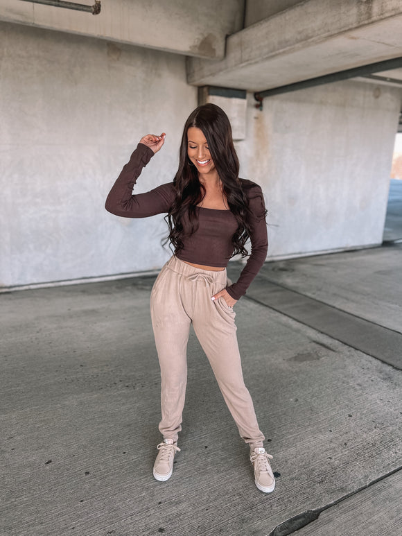 Closet Hustle - Ribbed Front Tie Waist Joggers