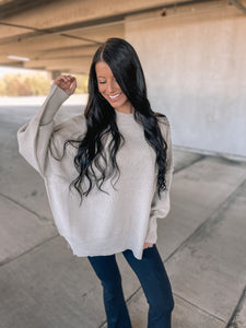 Side Slit Oversized Sweater - Beige