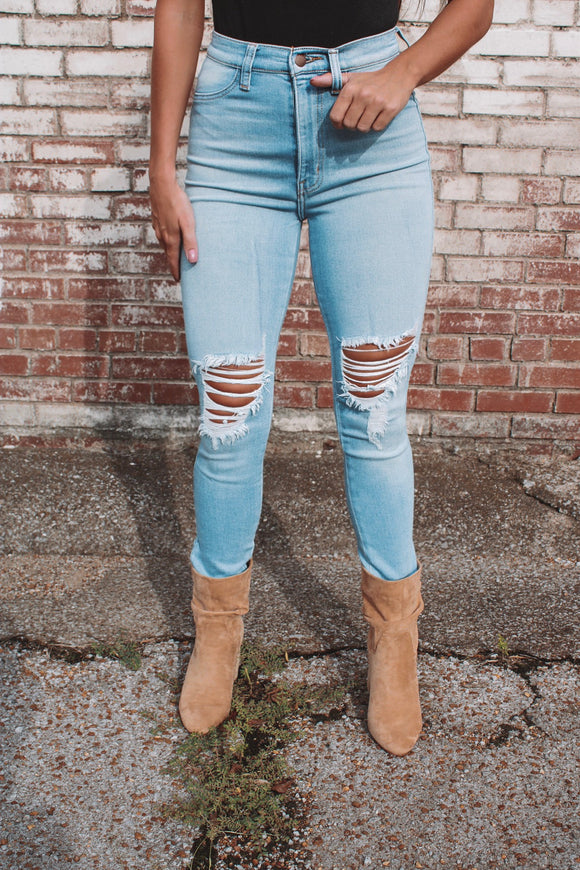 Say Yes High Rise Distressed Skinny Jeans