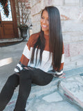 Warm My Heart Camel Striped Sweater