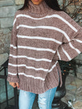 Blow Me A Kiss Mauve Striped Turtleneck Sweater
