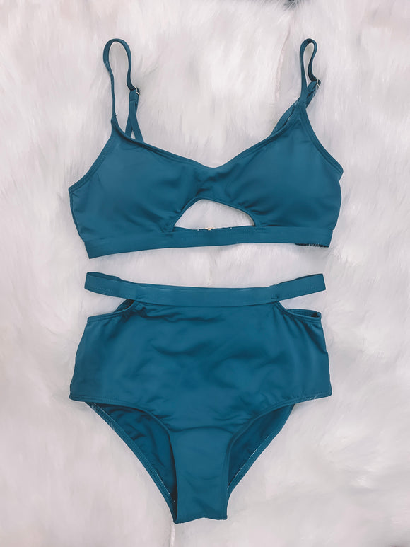 Cut The Waves Teal High Waisted Bikini