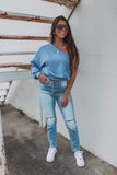 You're The One Blue One Shoulder Sweatshirt Top