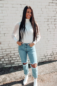 We Mesh Puff Sleeve Knit Top