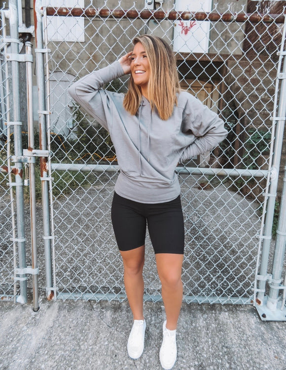 High Waisted Black Ribbed Biker Shorts