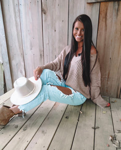 Frayed V-Neck Sweater - Maple Sugar