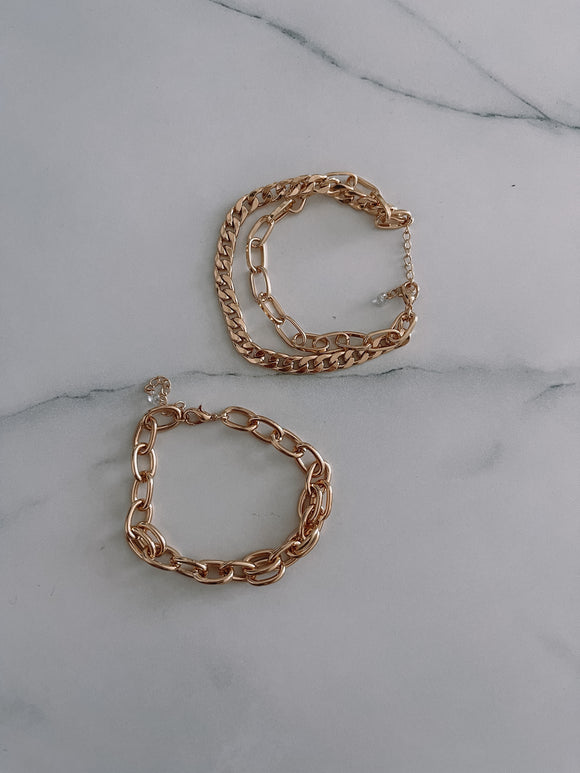 Linked To Me Gold Chain Linked Bracelet Set