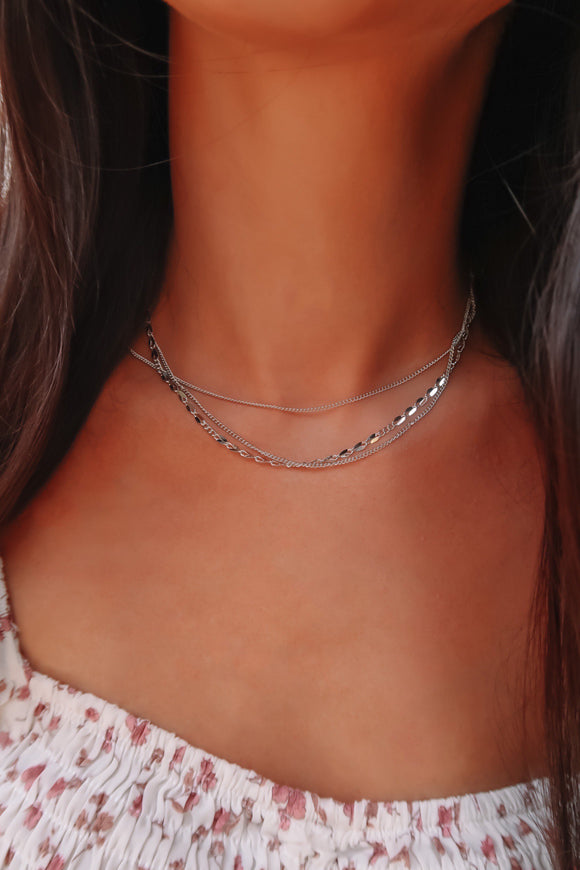 Sparkle Around Layered Necklace - Silver